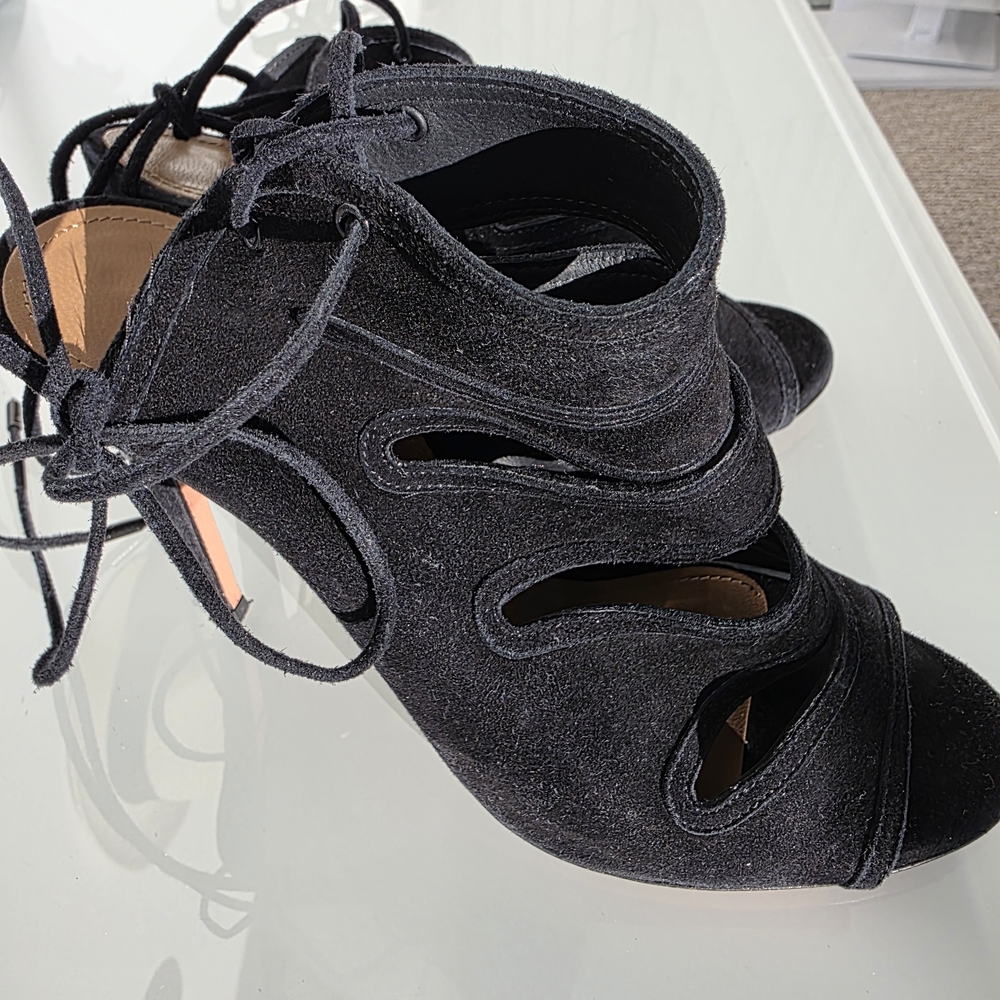 AQUAZZURA Soft Suede Black Women's Lace-Up Heels